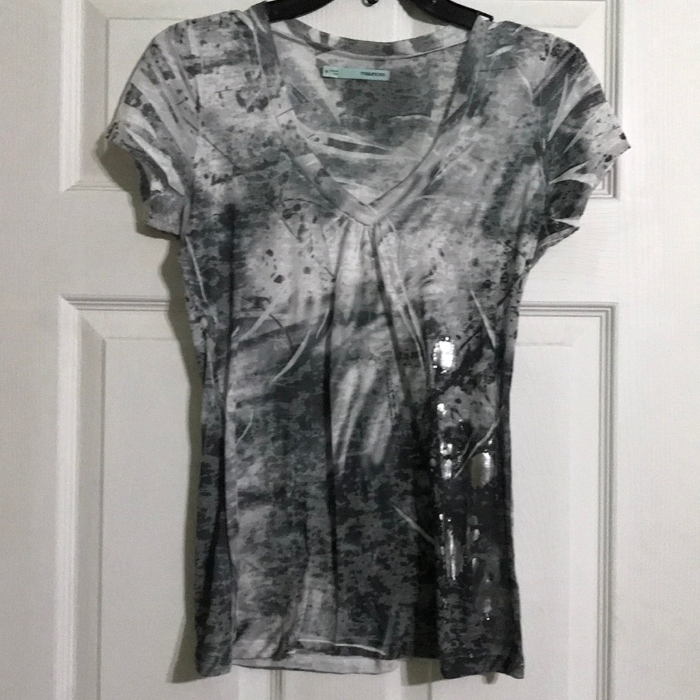 White and gray v-neck